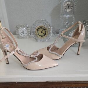 Unisa Nude Patent Heels with Rhinestone Detail